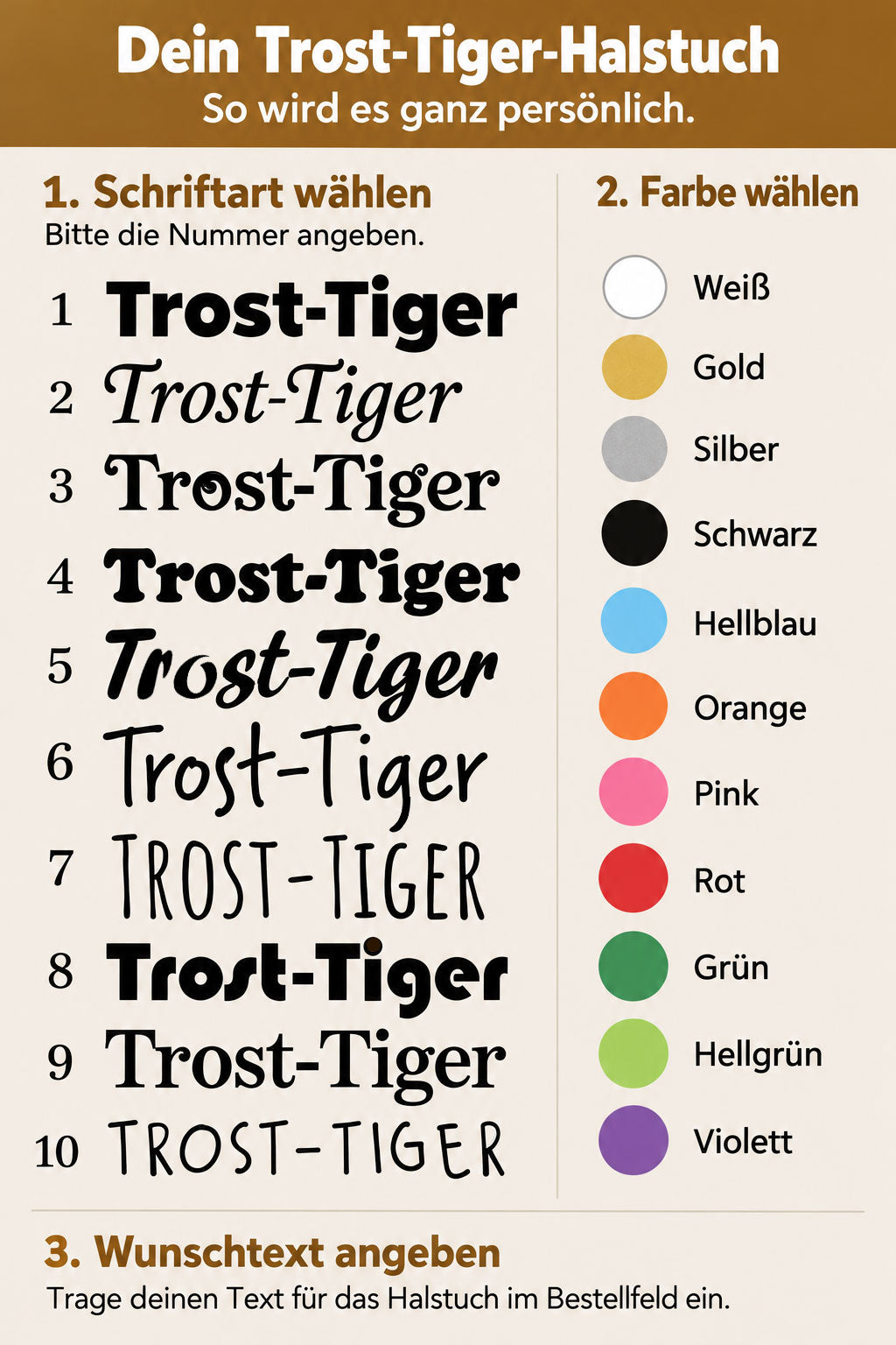 Trost-Tiger Kinderbuch-Paket mit personalisiertem Halstuch + Poster
