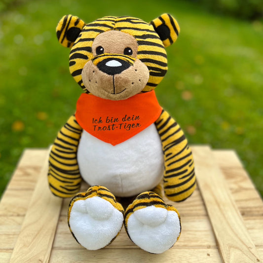 Großer Trost-Tiger mit personalisiertem Halstuch, 40 cm