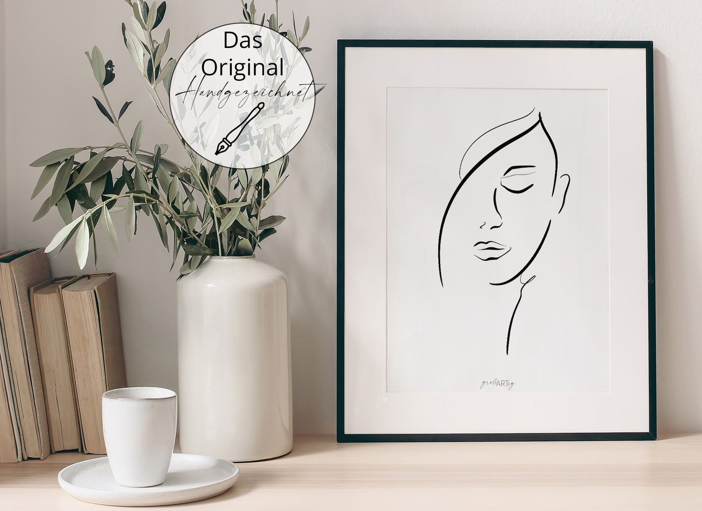 Line Art Poster "Frauenkopf", handgezeichnet, Original oder Download