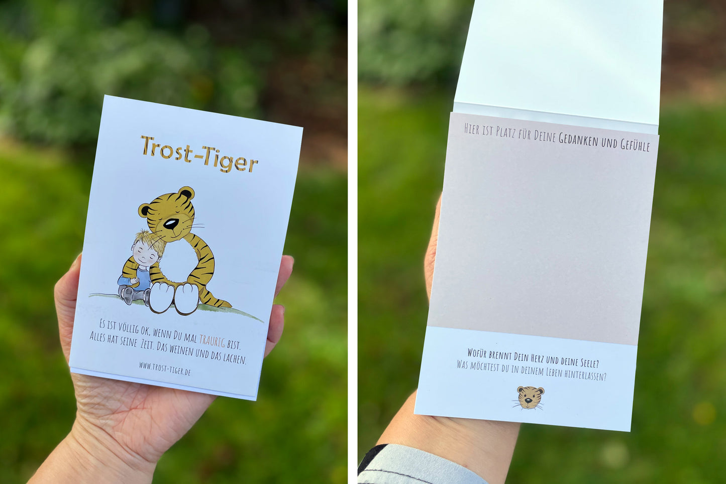 Trost-Tiger Block und Postkarte (mit Umschlag) für Deine Gedanken und Gefühle