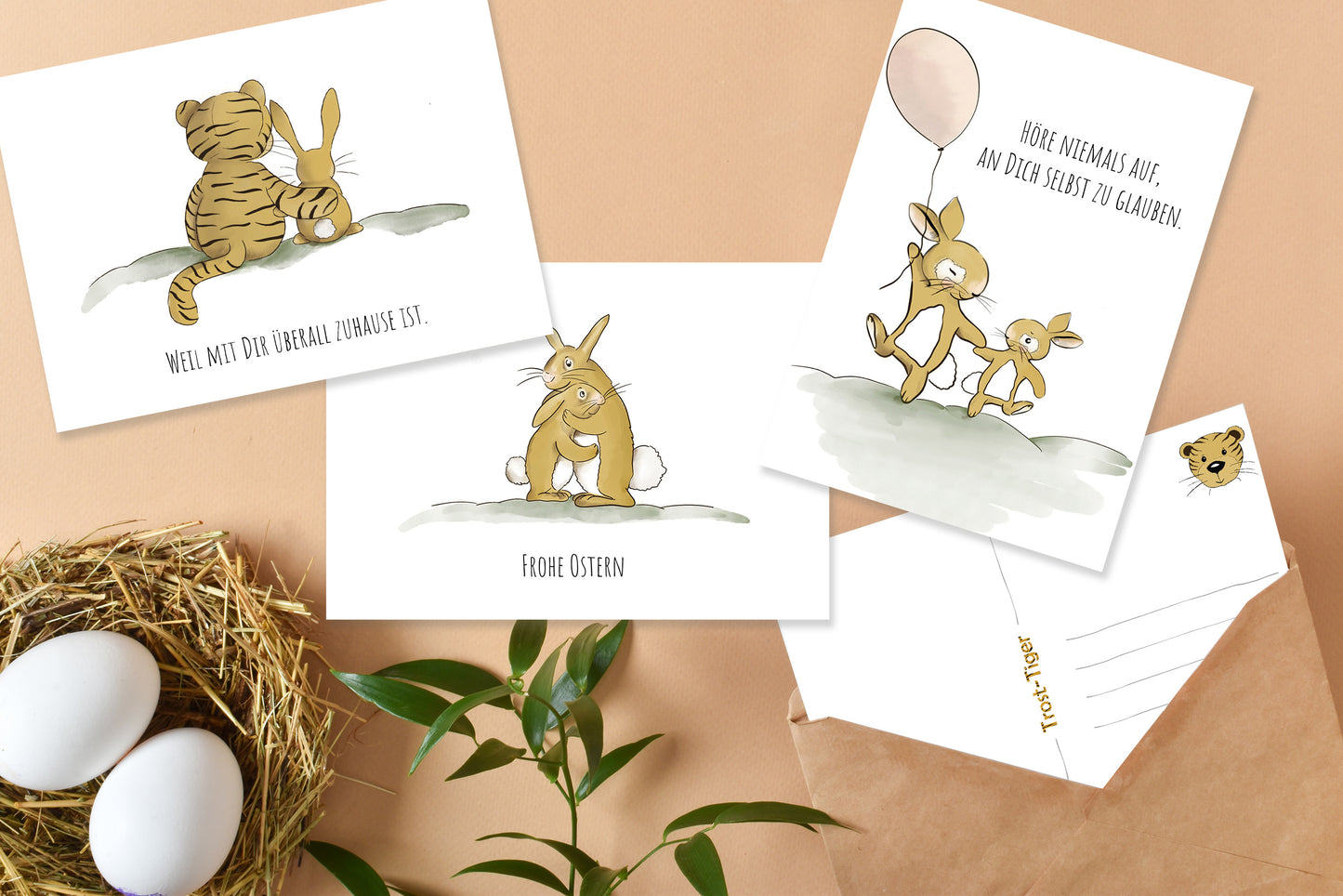 Osteredition: Trost-Tiger Postkarte "Frohe Ostern"