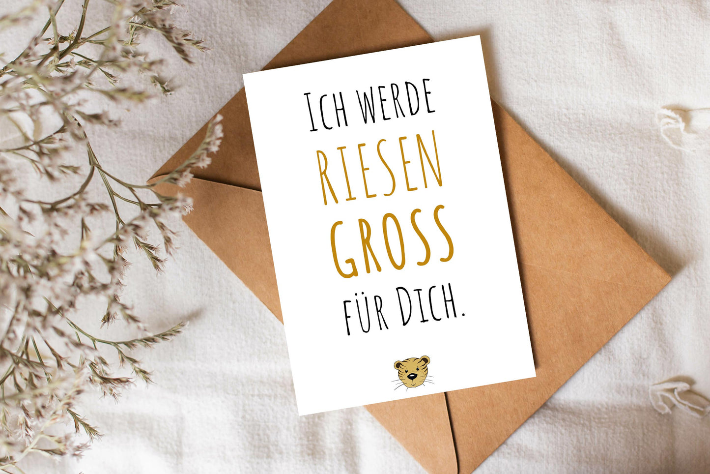 Trost-Tiger Postkarte mit Spruch "Ich werde RIESENGROSS für dich"