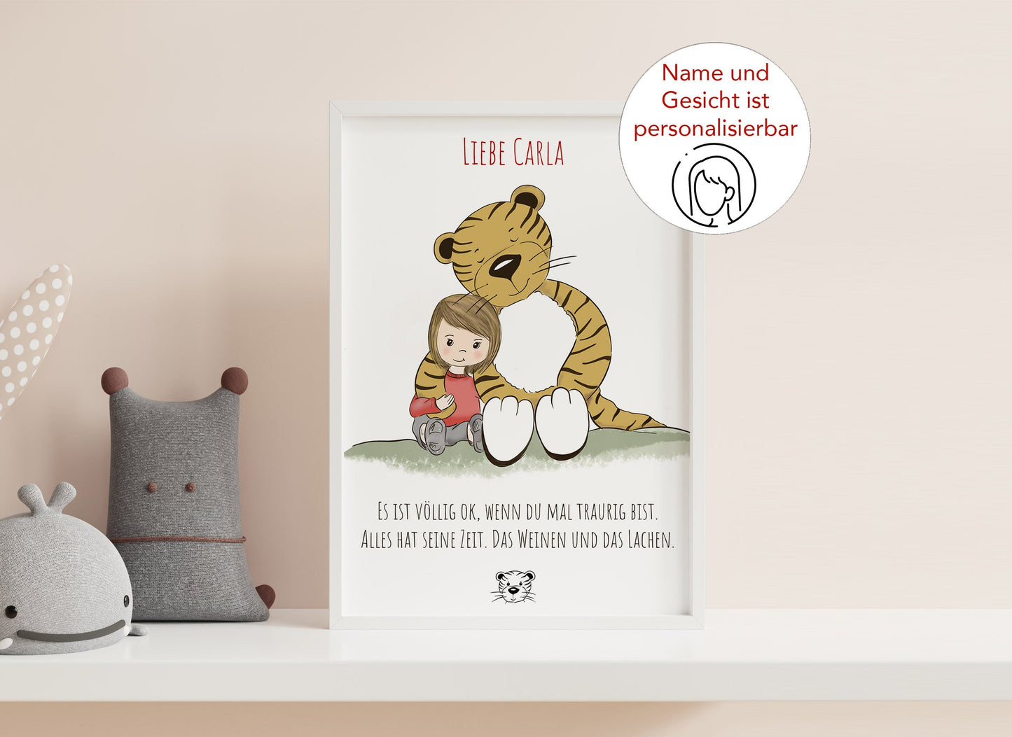Postkarte "Trost-Tiger tröstet", personalisierbar, DIN A6 hochkant