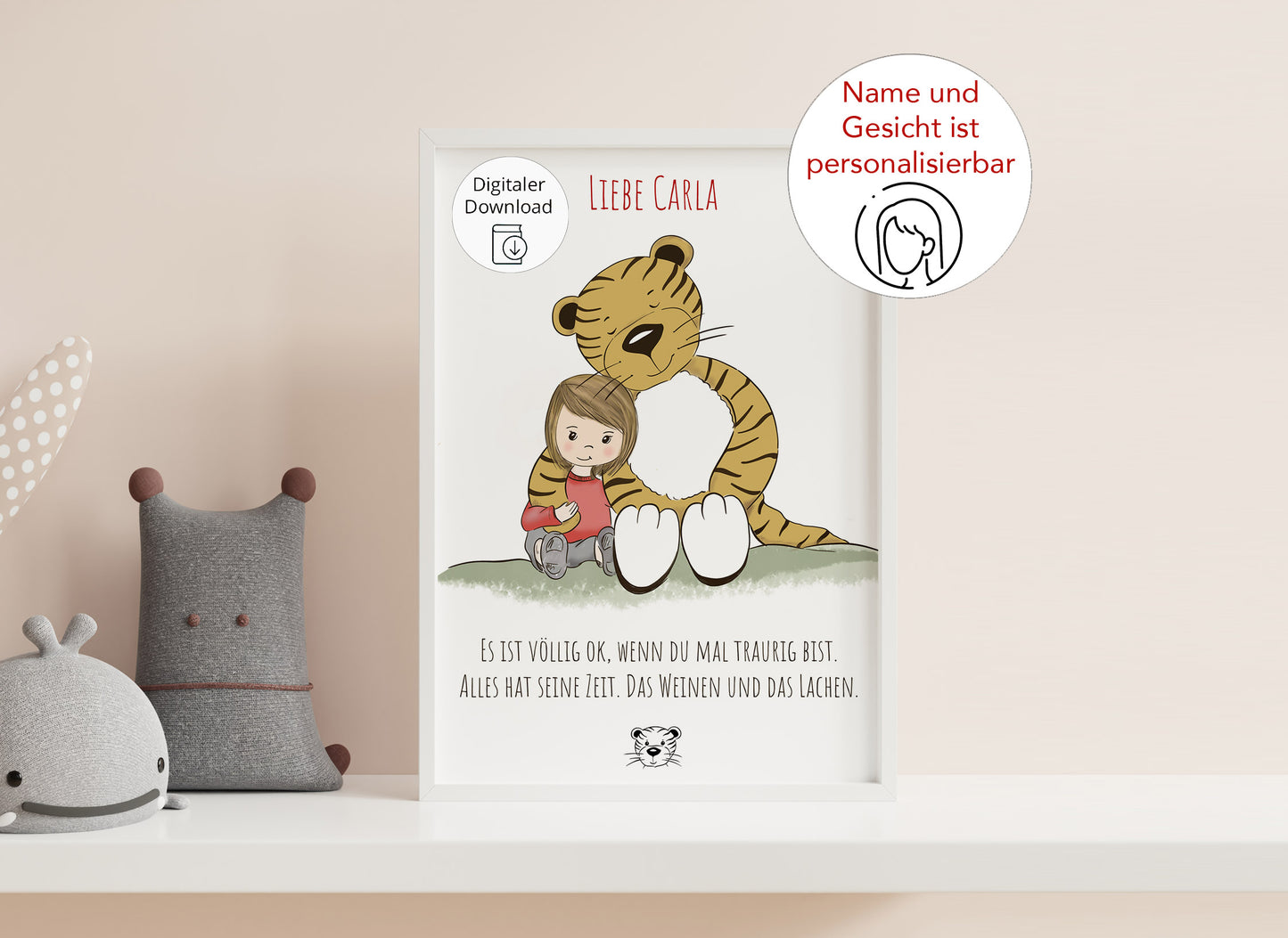 Poster "Trost-Tiger tröstet", personalisierbar, Kunstdruck oder Download