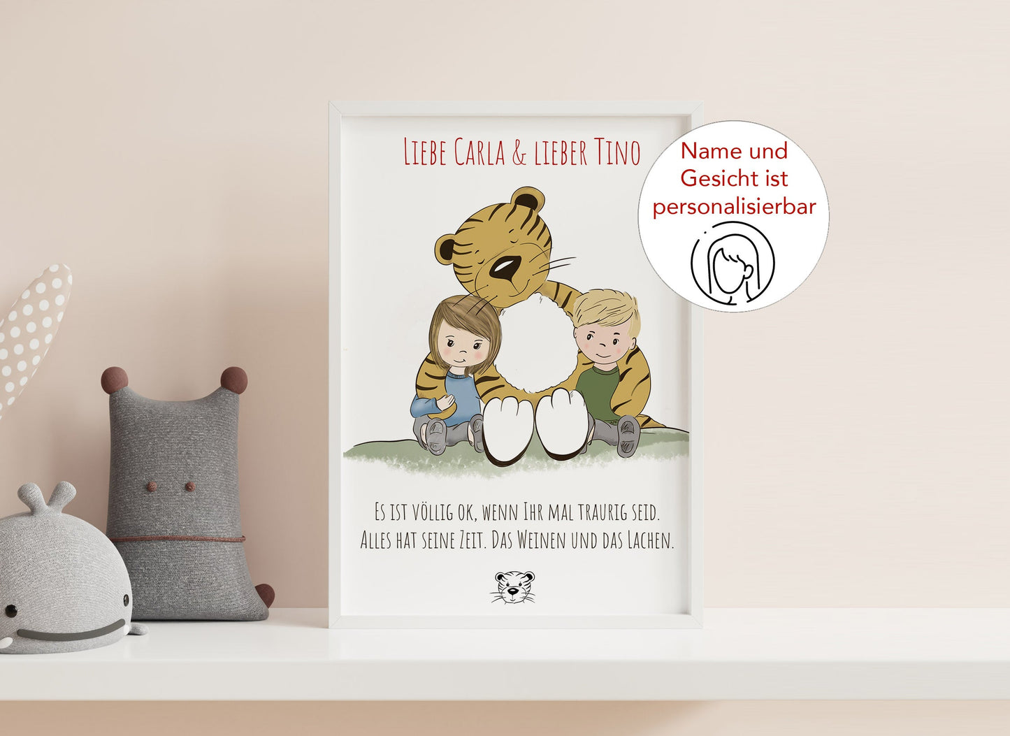 Postkarte "Trost-Tiger tröstet", personalisierbar, DIN A6 hochkant