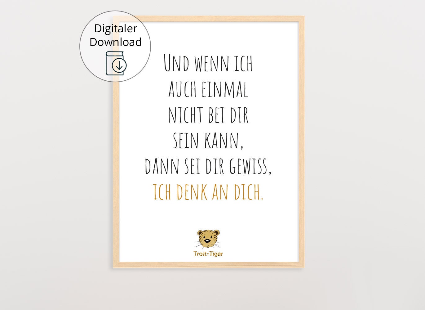 Digitaler Download Poster Trost-Tiger, Plakat Deko Kinderzimmer, Kunstdruck, Print, Sprüche Kinderbild