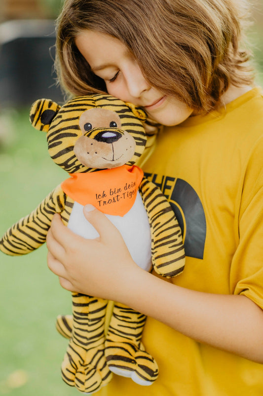 Großer Trost-Tiger mit personalisiertem Halstuch, 40 cm