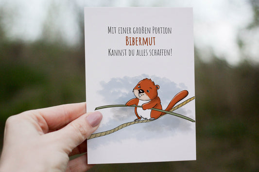 Biber Baldwin Postkarte: "Große Portion Bibermut"