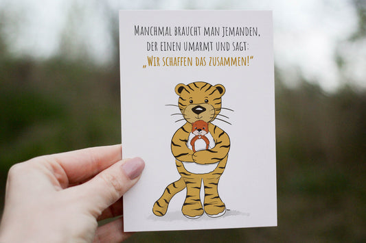 Biber Baldwin Postkarte: "Wir schaffen das zusammen!"