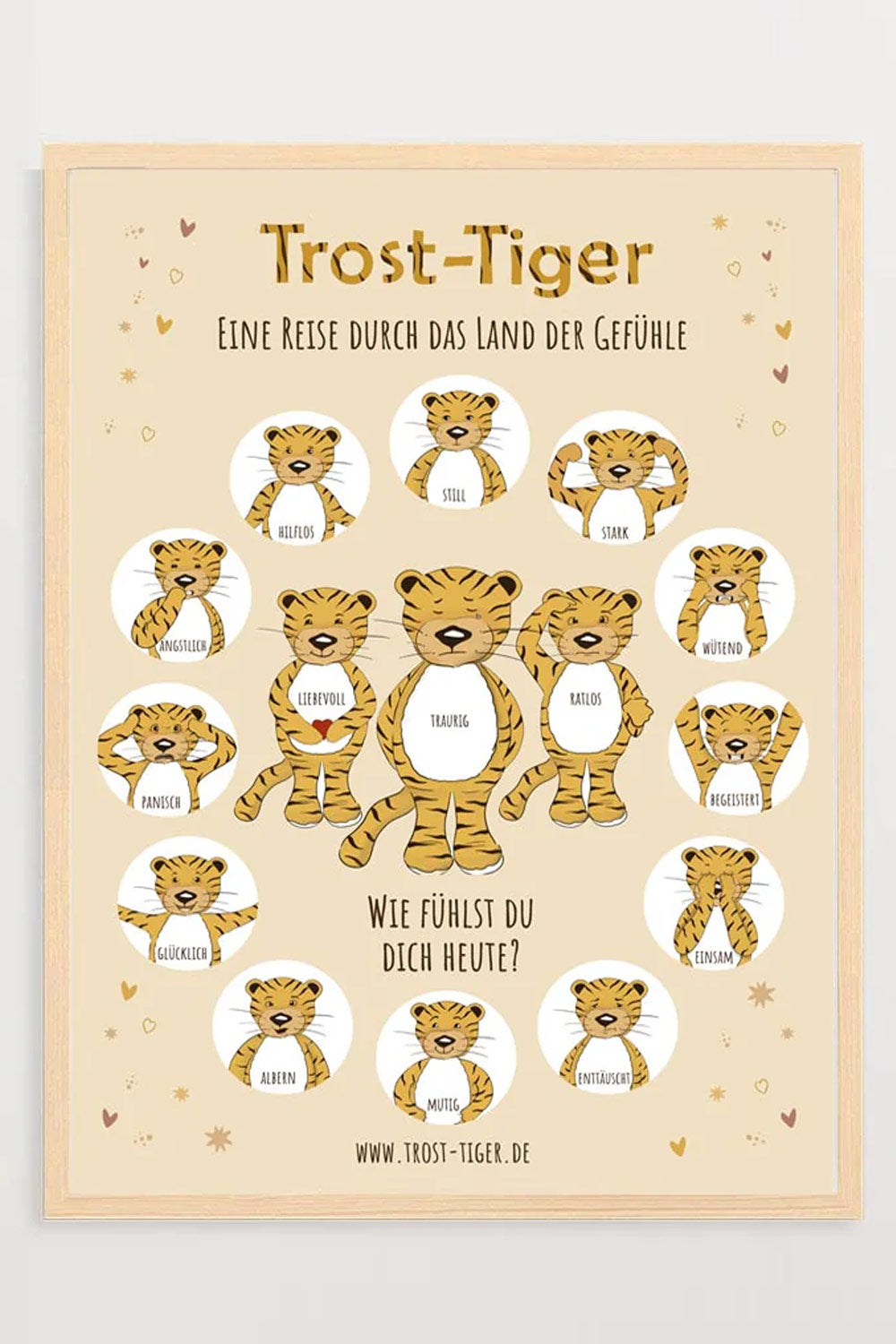 Das große „Trost-Tiger“ Paket: großer Trost-Tiger, Kinderbuch mit Postkarten-Set + Poster im personalisiertene Rucksack