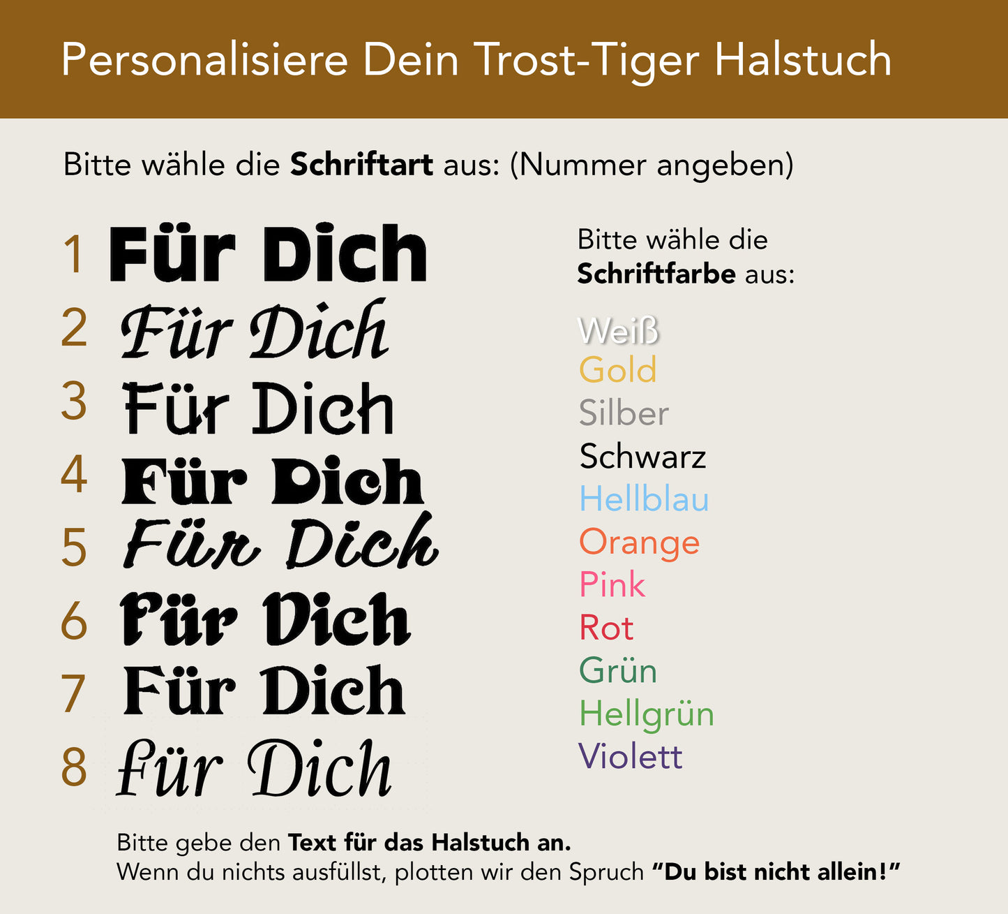 Kleiner Trost-Tiger "Trostina" mit personalisiertem Halstuch, 30 cm
