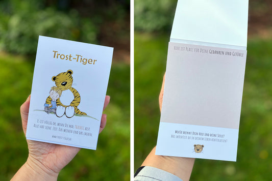 Trost-Tiger Block und Postkarte (mit Umschlag) für Deine Gedanken und Gefühle