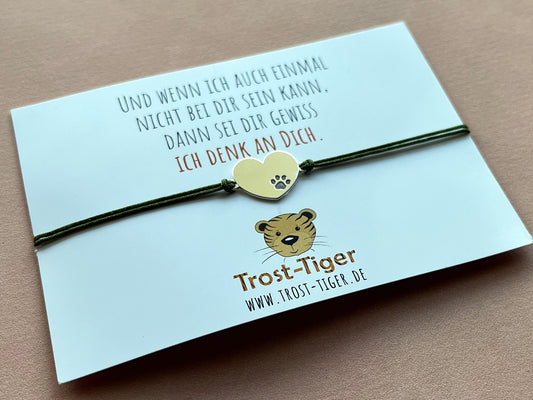 Trost-Tiger Armband mit Anhänger "Pfote im Herz", Echtschmuck