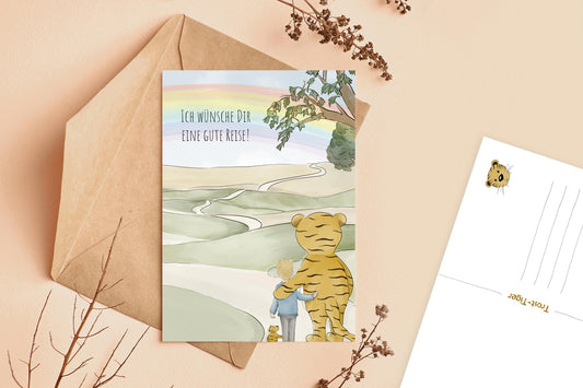 Trost- Tiger Postkarte mit Spruch "Gute Reise"