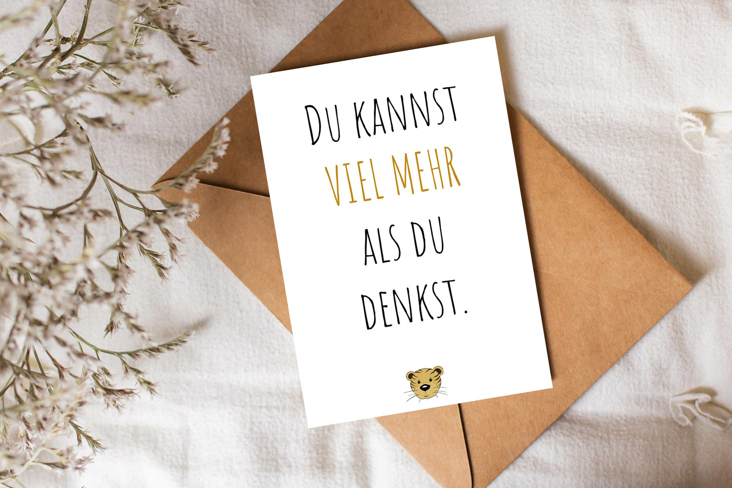 Trost-Tiger Postkarte mit Spruch "Du kannst viel mehr als du denkst"