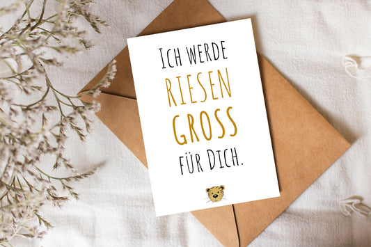 Trost-Tiger Postkarte mit Spruch "Ich werde RIESENGROSS  für dich"