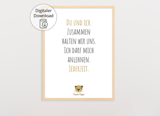 Digitaler Download Poster Trost-Tiger, Plakat Deko Kinderzimmer, Kunstdruck, Print, Sprüche Kinderbild