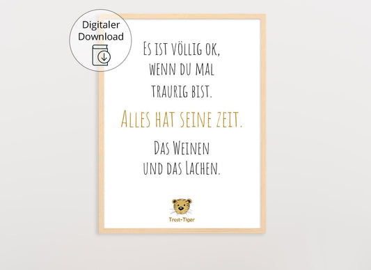 Digitaler Download Poster Trost-Tiger, Plakat Deko Kinderzimmer, Kunstdruck, Print, Sprüche Kinderbild