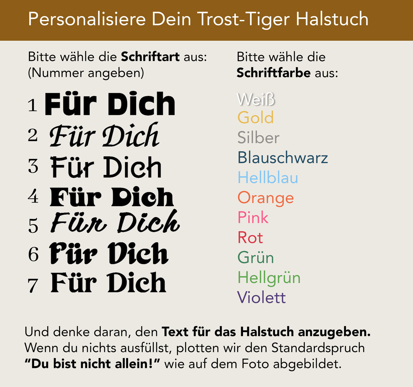Kleiner Trost-Tiger "Trostina" mit personalisiertem Halstuch, 22 cm