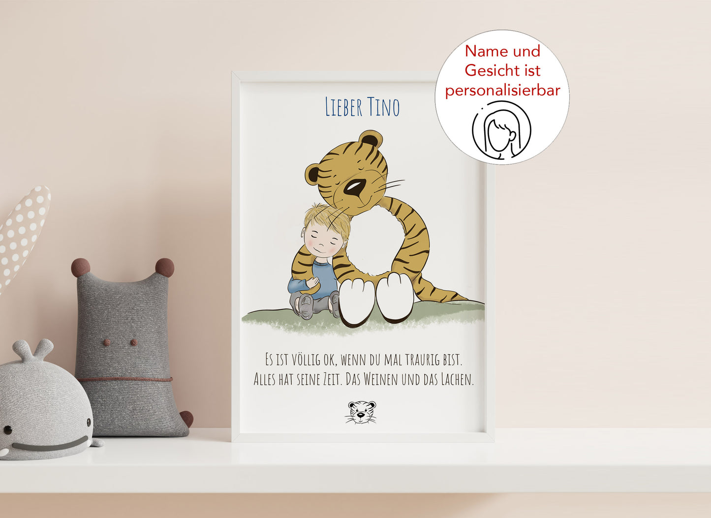 Poster "Trost-Tiger tröstet", personalisierbar, Kunstdruck oder Download